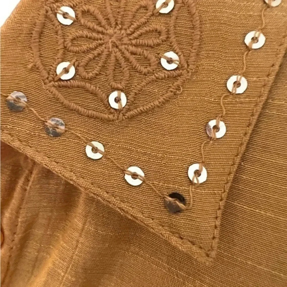 Desigual Be Free To Be Atypical Gold Sequin Cut Out Linen Blouse L - Picture 5 of 7